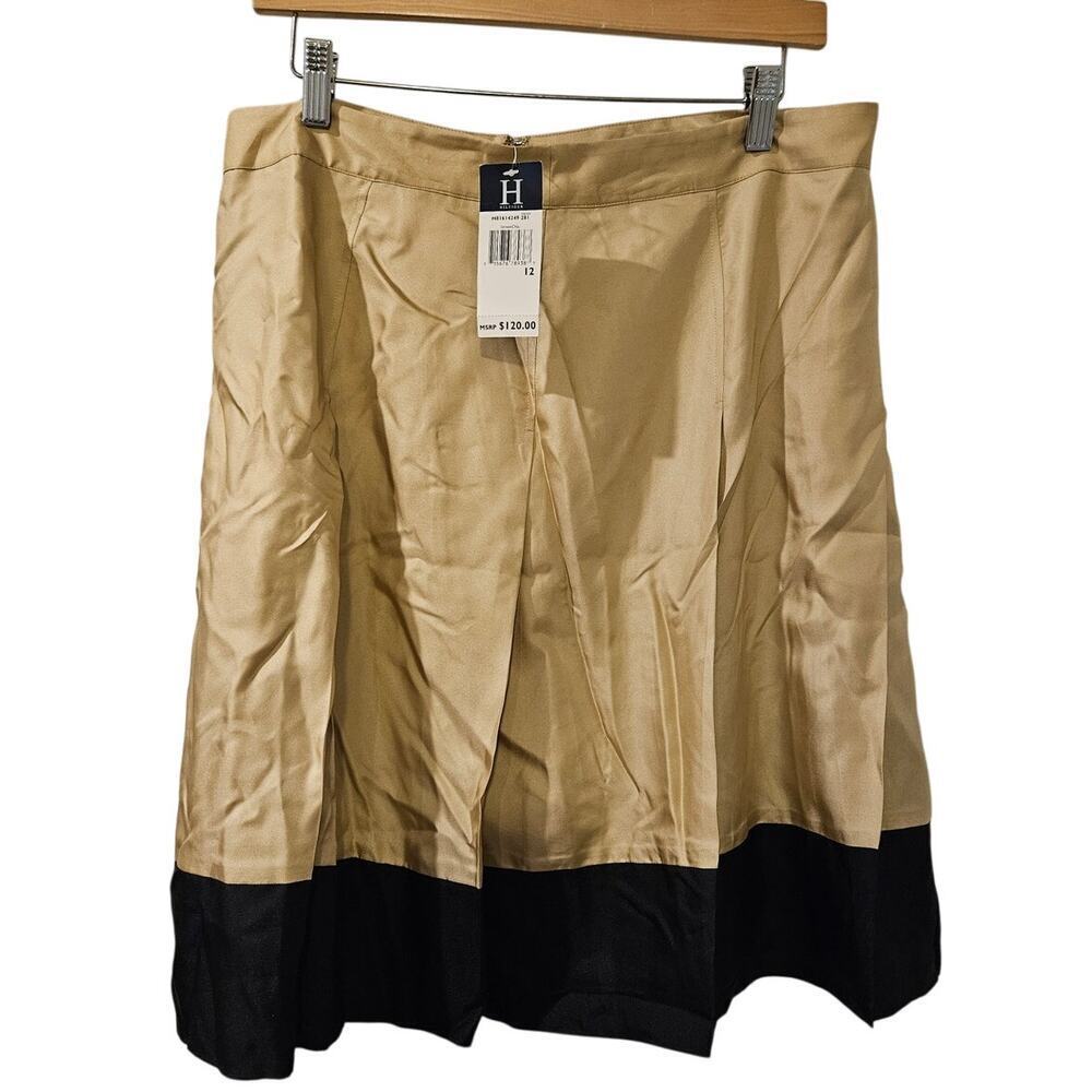NWT Vintage Tommy Hilfiger Silk Skirt 12 Champagne Navy Pleated Colorblock Knee